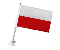 Auto Flaga Samochodowa POLSKA Flagi Polski z masztem - MOCNA PREMIUM