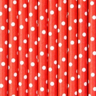 Papierové slamky červené s bodkami pre cake pops PartyPal 10 ks Valentín