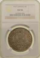 Wolne Miasto Gdańsk - 5 guldenów 1927 r. - Grading NGC AU58