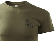 Myśliwska bawełniana koszulka T-shirt khaki mały nadruk JELEŃ BYK