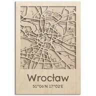 Drevený obraz WROCLAW Plán mesta s ulicami Nástenná mapa Wroclaw