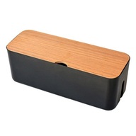 Pudełko do zarządzania kablami Drewniane pudełko z pokrywką w kolorze czarnym