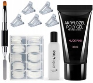 ZESTAW AKRYLOŻEL ACRYLGEL POLYGEL BUDUJĄCY 30ML TIPSY FORMY DUAL PŁYN KLIPS