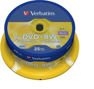 Płyta DVD+RW Verbatim do wielokrotnego zapisu 4.7 GB cake box 25 szt