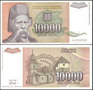 JUGOSŁAWIA, 10000 DINARA 1993, Seria AA, Pick 129