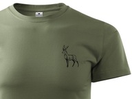 Myśliwska koszulka T-shirt khaki na polowanie mały nadruk JELEŃ