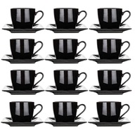 Zestaw kawowy na 12 osób filiżanki spodki do herbaty 12 szt ceramika czarne