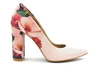 Piękne pantofle na słupku 10 cm różowe magnolie 39