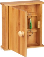 Relaxdays Bambusový stojan, drevená skrinka na kľúče s 6 háčikmi,