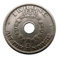 NORWEGIA 1 KRONE 1950 - Z OTWOREM