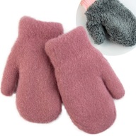 Gładkie rękawiczki na futerku DZIECIĘCE ZIMOWE GRUBE 17cm, 122-128 różowe c