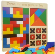 Sada 3v1 Logické hry pre deti Drevená doska Tetris Tangram Figúrky