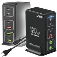 SZYBKA ŁADOWARKA SIECIOWA 120W 6xUSB PD QuickCharge 3.0 Mocny Zasilacz