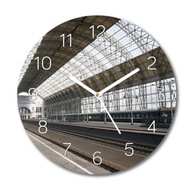 Železničná stanica vlak moderné sklenené hodiny fi 30