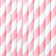 Slamky papier bielo-ružové prúžky 10 ks