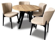 Stół okrągły rozkładany loft + 4 miękkie krzesła