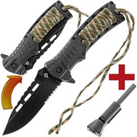 NÓŻ SKŁADANY TAKTYCZNY WOJSKOWY MULTITOOL KRZESIWO +LINKA PARACORD +GWIZDEK