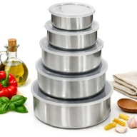 ACÉL KONYHAI TÁLAK 5DB-OS TÁROLÓ FEDÉLLEL 5 DB-OS TÁL SZETT