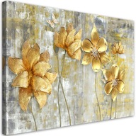 Obraz na plátne, Zlaté kvety a motýle - 90x60