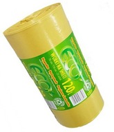 FÓLIOVÉ pytle na odpadky LDPE 120L 25 Ks. ŽLUTÉ NA PLAST