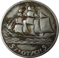 5 ZŁOTYCH 1936 - ŻAGLOWIEC - STAN (3+) - M766