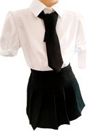 Komplet dziewczęcy biała bluzka czarna spódnica spodenki strój galowy 158