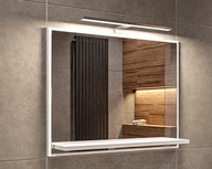 Kúpeľňové zrkadlo s policou a LED osvetlením PREMIUM - BIELA MAT