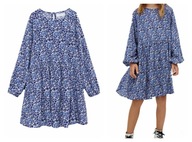MANGO lejąca koszulowa sukienka z wiskozy w kwiaty niebieska 110