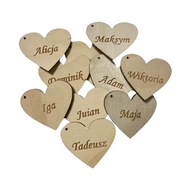 Serce serduszka drewniane z grawerowanymi imionami personalizowane 10 sztuk