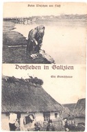 GALICJA -Życie w Galicji- Praczka rzeka dzieci chata gniazdo bocianów-1915