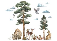 Samolepky na stenu Lesné zvieratká medvedíky, sovy XL