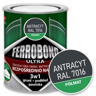 Farba do Metalu Żeliwa na Rdzę ANTRACYT PÓŁMAT RAL7016 0,7L Ferrobond Ultra