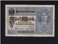 NEMECKÁ BANKOVKA -- 5 mariek -- 1917 -- séria J