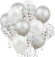c862 balony biały konfetti 60x srebrny