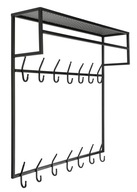 Duży metalowy wieszak na ubrania ścienny 14 haczyków i górna półka czarny