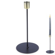 Świecznik METALOWY czarny złoty stojak na długą świeczkę stół 20 cm OUTLET