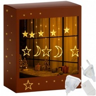 FÉNYFÜGGÖNY LED KARÁCSONYFA LÁMPA ABLAKRA FEHÉR MELEG CSILLAG DEKORÁCIÓ