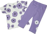 104-110 Komplet dziewczęcy 2 częściowy bluzka 7/8 getry kwiatki fiolet lato
