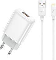 ZASILACZ USB KOSTKA + PRZEWÓD KABEL Lightning DO iPhone ZESTAW BIAŁY 2W1