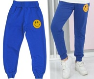 134 (8-9L) Spodnie dresowe bawełniane EMOTKA uśmiech buźka Niebieskie K199