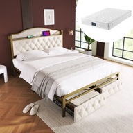 Łóżko tapicerowane podwójne 160x200 USB typu C szuflada metalowa rama