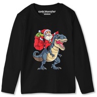 T-Rex Mikuláš Vianočné tričko s dlhým rukávom detské bavlnené