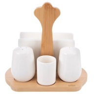 SÓSZÓRÓ BORSSZÓRÓ SZALVÉTATARTÓ ÁLLVÁNYON PORCELÁN SZETT FEHÉR 5 DB-OS