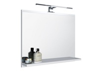 Kúpeľňové zrkadlo biele s policou a LED nástenným svietidlom