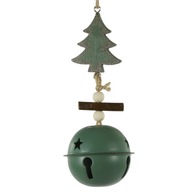 Zelený vianočný prívesok kovový zvonček s vianočným stromčekom 25 cm