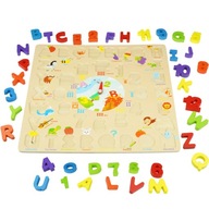 KLOCKI DREWNIANE EDUKACYJNE ALFABET LITERKI PUZZLE