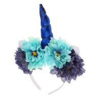 Dievčenská čelenka s kvetmi jednorožca maškarná modrá