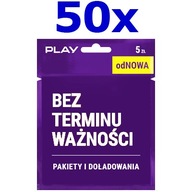 50x STARTER PLAY 5 zł PLN ODNOWA NA KARTĘ KARTA SIM / MICRO / NANO OD NOWA