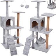 Szary Drapak wieża dla kota 5 poziomów legowisko hamak zabawki domek schody