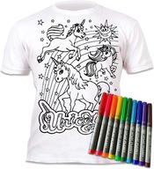JEDNOROŽCE Tričko na maľovanie T-shirt + 10 umývateľných fixiek 5-6 rokov